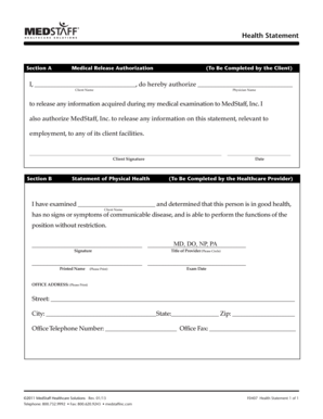 Health Statement Authorization Form