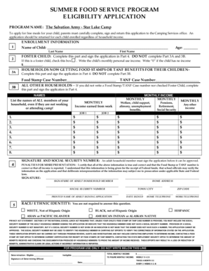 Summer Food Service Program Eligibility Application