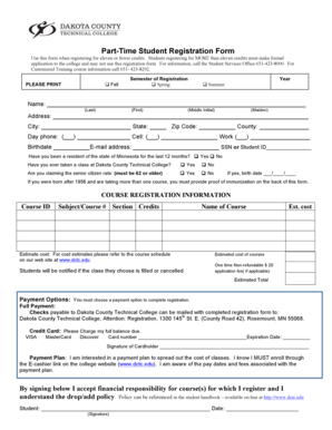 Part-Time Student Registration Form
