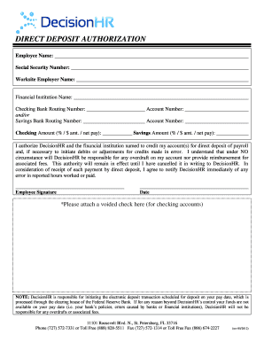 Direct Deposit Authorization Form