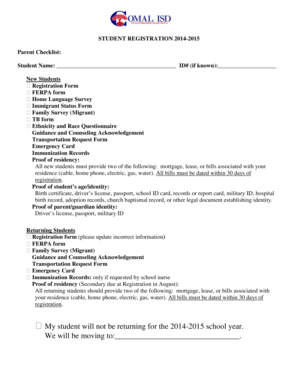 Student Registration Form 2014-2015