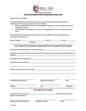 Special Diet Request Form