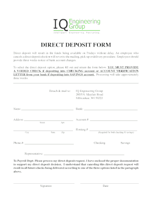 Employee Direct Deposit Form