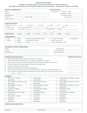 Postler & Jaeckle Corp Employee Information Form