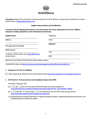 Supplier Representations and Certifications Form WWW435