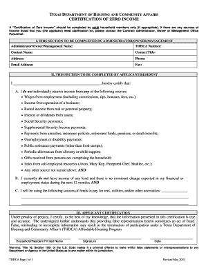Texas Certification of Zero Income