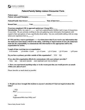 Patient Safety Liaison Encounter Form