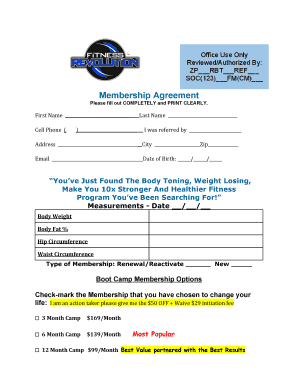 Fitness Boot Camp Membership Agreement