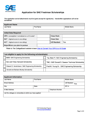 SAE Freshman Scholarship Application