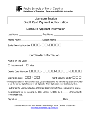 Credit Card Payment Authorization for Licensure