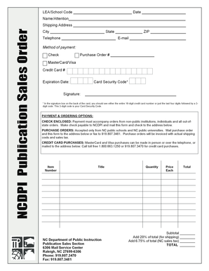 NCDPI Publication Sales Order Form