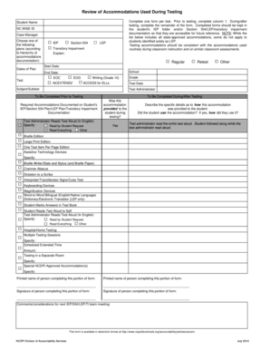 North Carolina Student Testing Accommodations Form