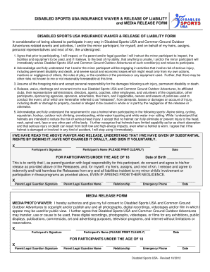 Disabled Sports USA Insurance Waiver and Media Release Form