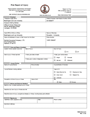 Employer's Accident Report Form - Washington and Lee University