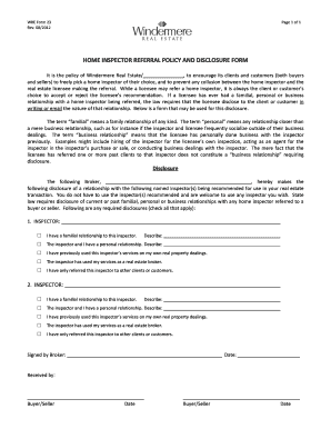 Home Inspector Referral Policy and Disclosure Form