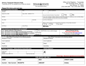 Texas State Official Transcript Request Form