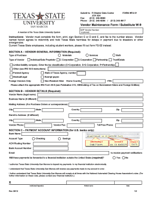 Texas State Vendor Maintenance Form FS-01