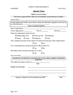 Medical Excuse Form