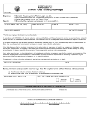 Washington EFT Authorization Form