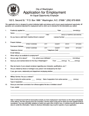 City of Washington Employment Application