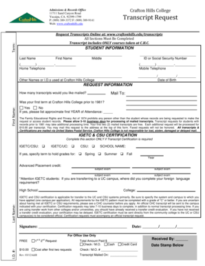 Crafton Hills College Transcript Request Form