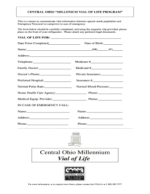 Central Ohio Vial of Life Form