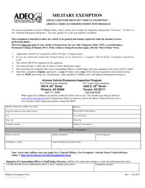 Arizona Military Vehicle Exemption Application