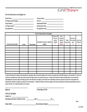 2nd Tier Subcontractors and Supplier List