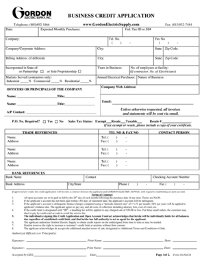 Gordon Electric Supply Business Credit Application