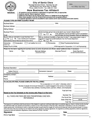City of Santa Clara Business Tax Affidavit