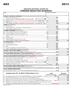 Arkansas Individual Income Tax Itemized Deduction Schedule