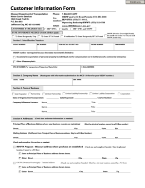 Missouri Customer Information Form