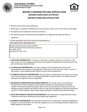 Texas CDBG Disaster Recovery Housing Intake Application