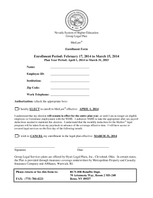 Nevada System of Higher Education MetLaw Enrollment Form