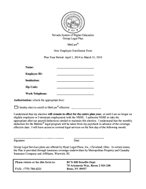 Nevada System of Higher Education MetLaw Enrollment Form