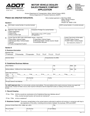 Arizona Motor Vehicle Dealer License Application