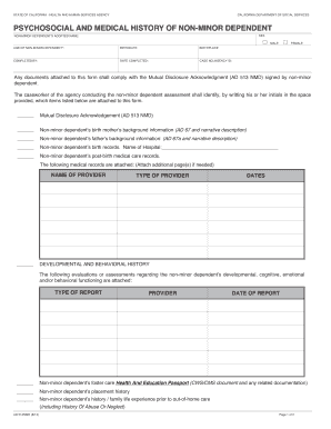 California Psychosocial and Medical History of Non-Minor Dependent