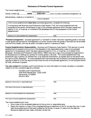 California Preneed Funeral Agreement Disclosure