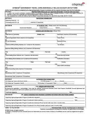 Citibank Government Travel Card Setup Form