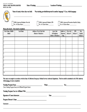 Child Care Training Roster