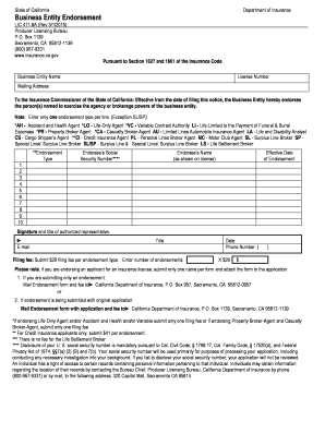 California Business Entity Endorsement Form