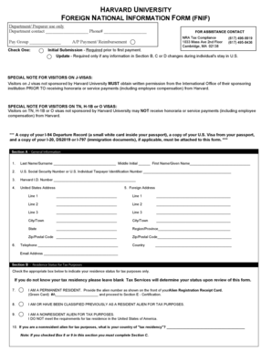 Harvard University Foreign National Information Form