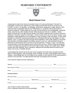 Harvard Model Release Form