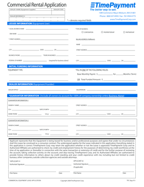 Commercial Equipment Lease Application