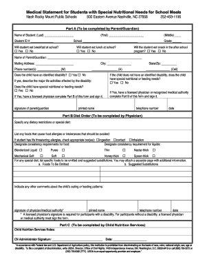 Medical Statement for School Meals