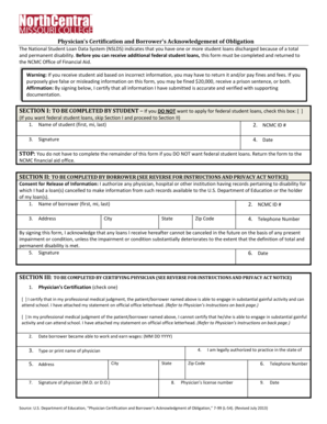 Physician Certification and Borrower’s Acknowledgment of Obligation