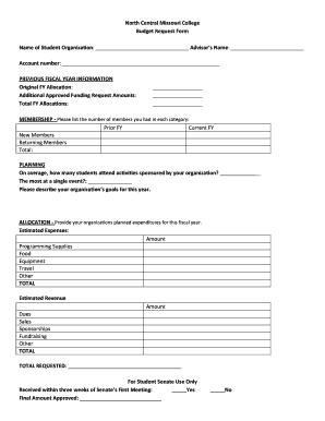 Request budget form - Annual Budget Request Form - North Central Missouri College - ncmissouri