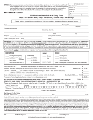 2013 Indiana State Fair 4-H Entry Form