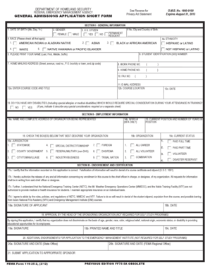 FEMA General Admissions Application Short Form