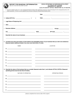 Indiana Seasonal Employer Determination Form